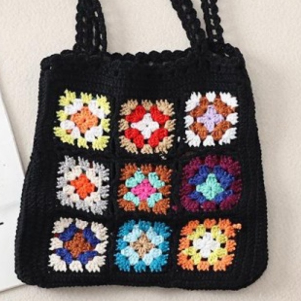 Bohemian Crochet Granny Square Tote Bag Purse - Picture 2 of 3